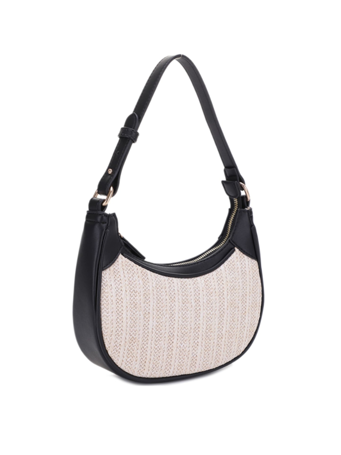 Black Rounded Straw Shoulder Bag