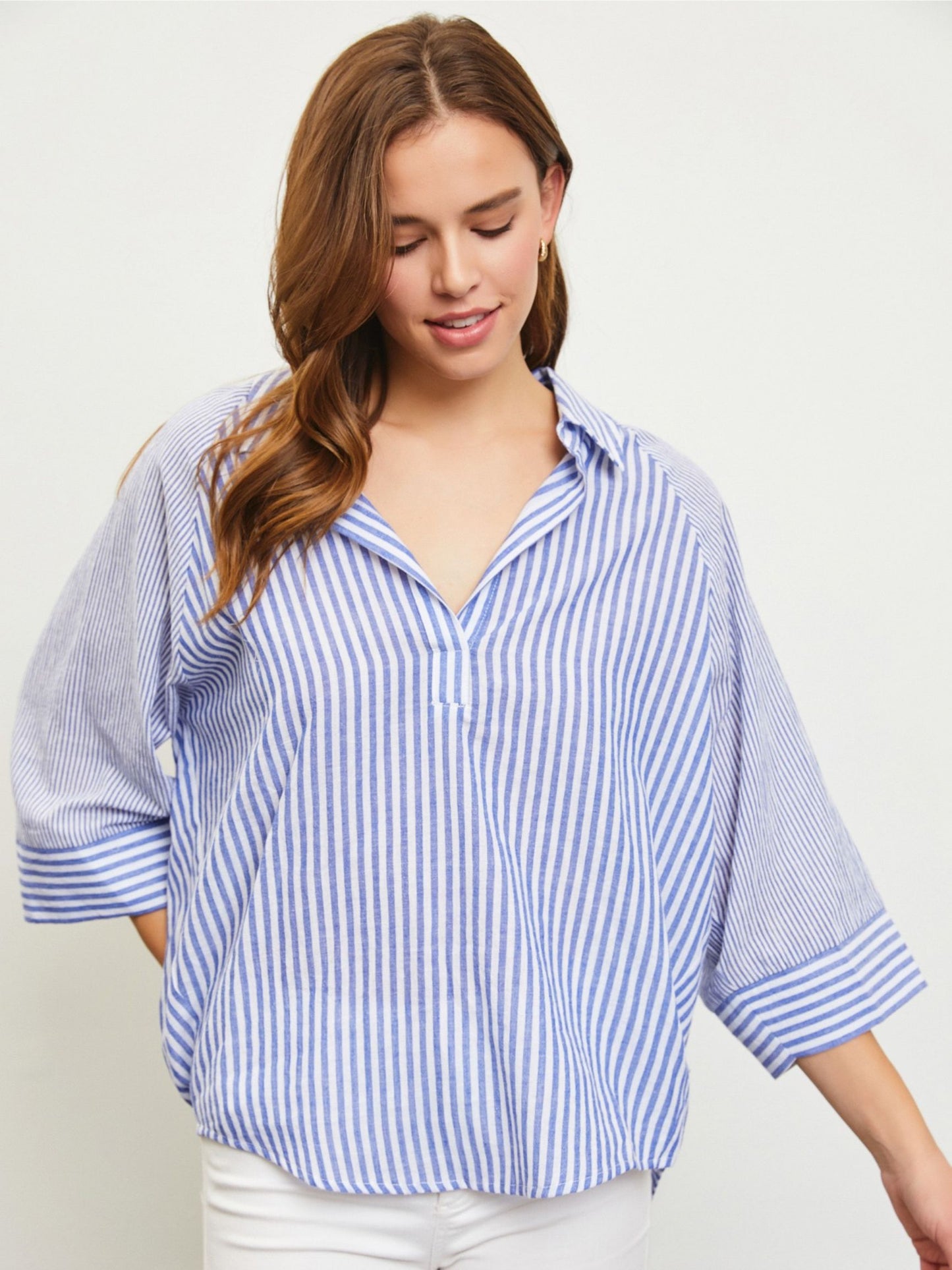 Cotton Collar Stripe Top