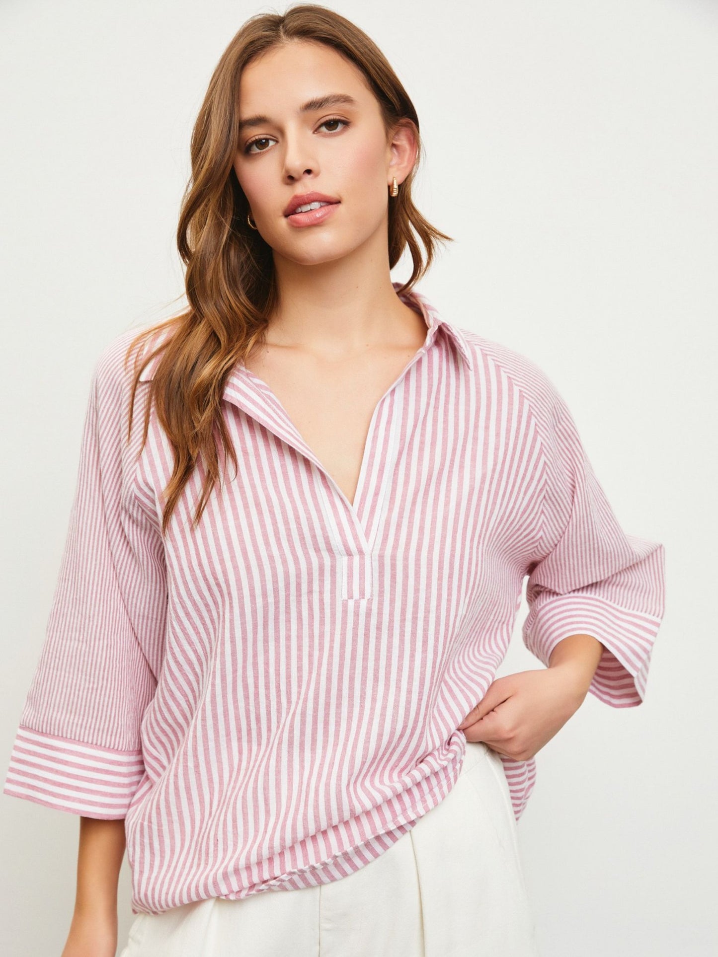 Cotton Collar Stripe Top