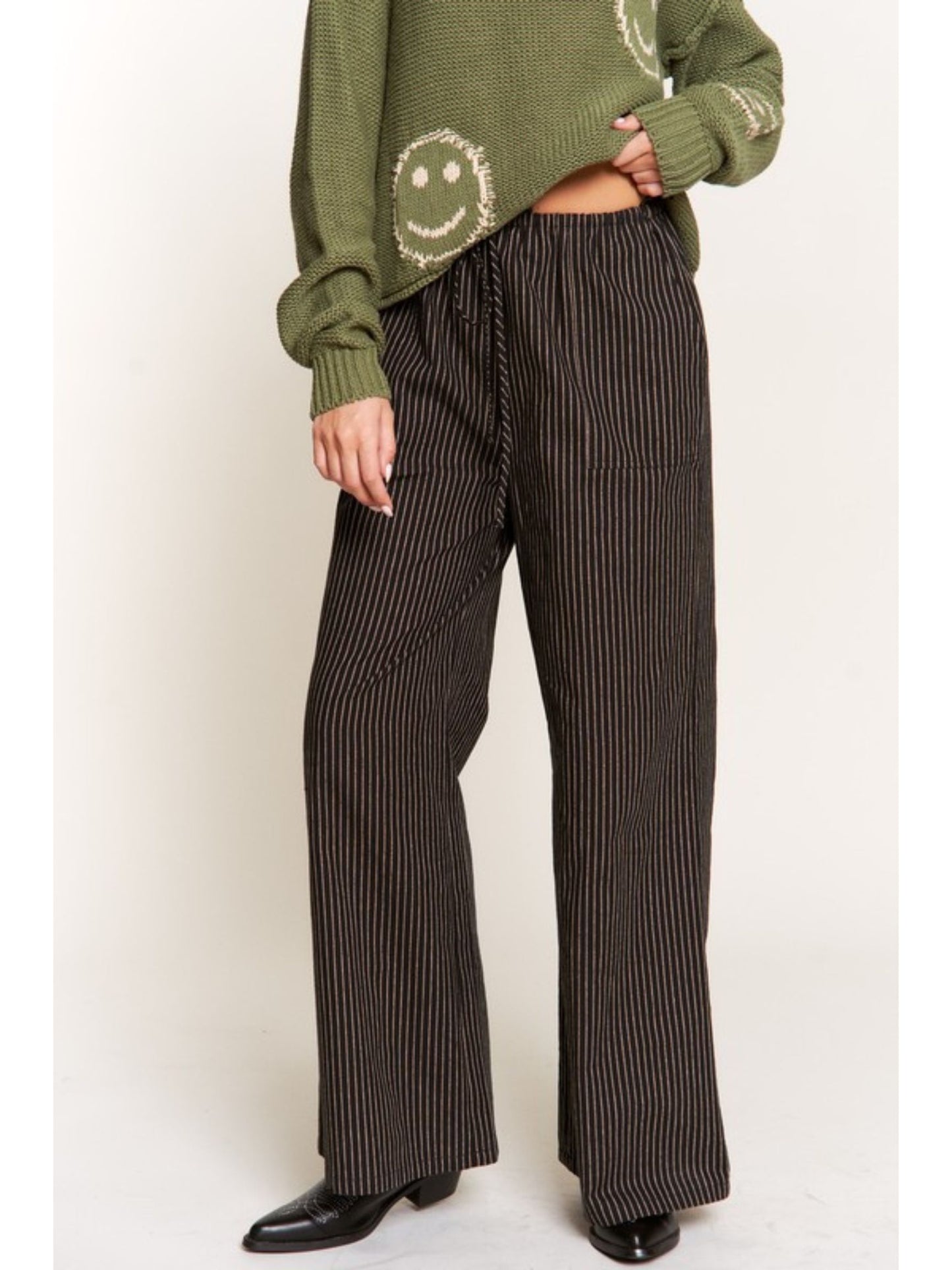 Augustine Stripe Pants - Black