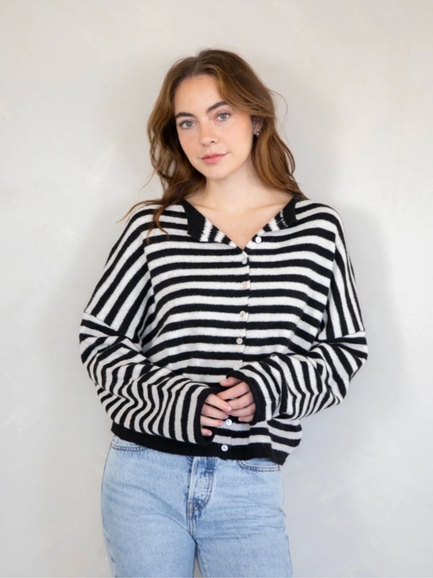 Piper Cardigan - Blk/Wht Stripe