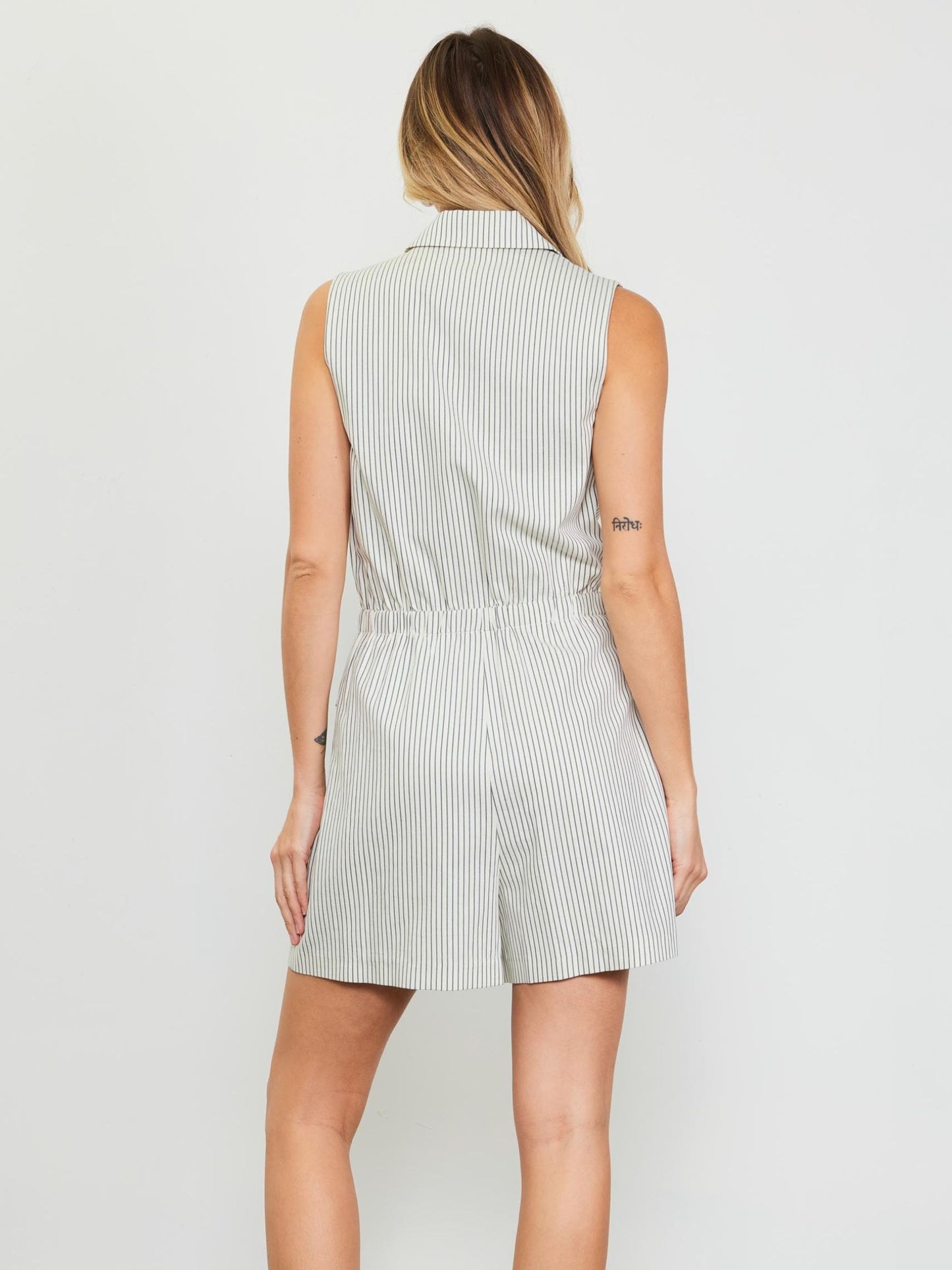 Navy Pinstriped Romper