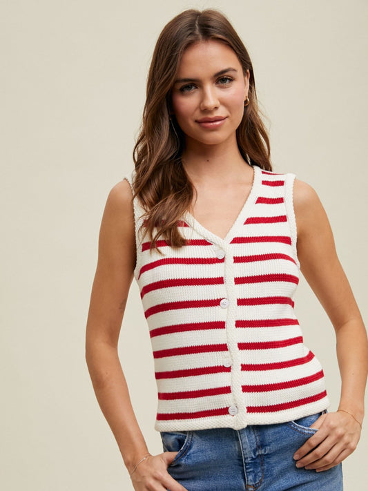 Striped Button Down Sweater Vest