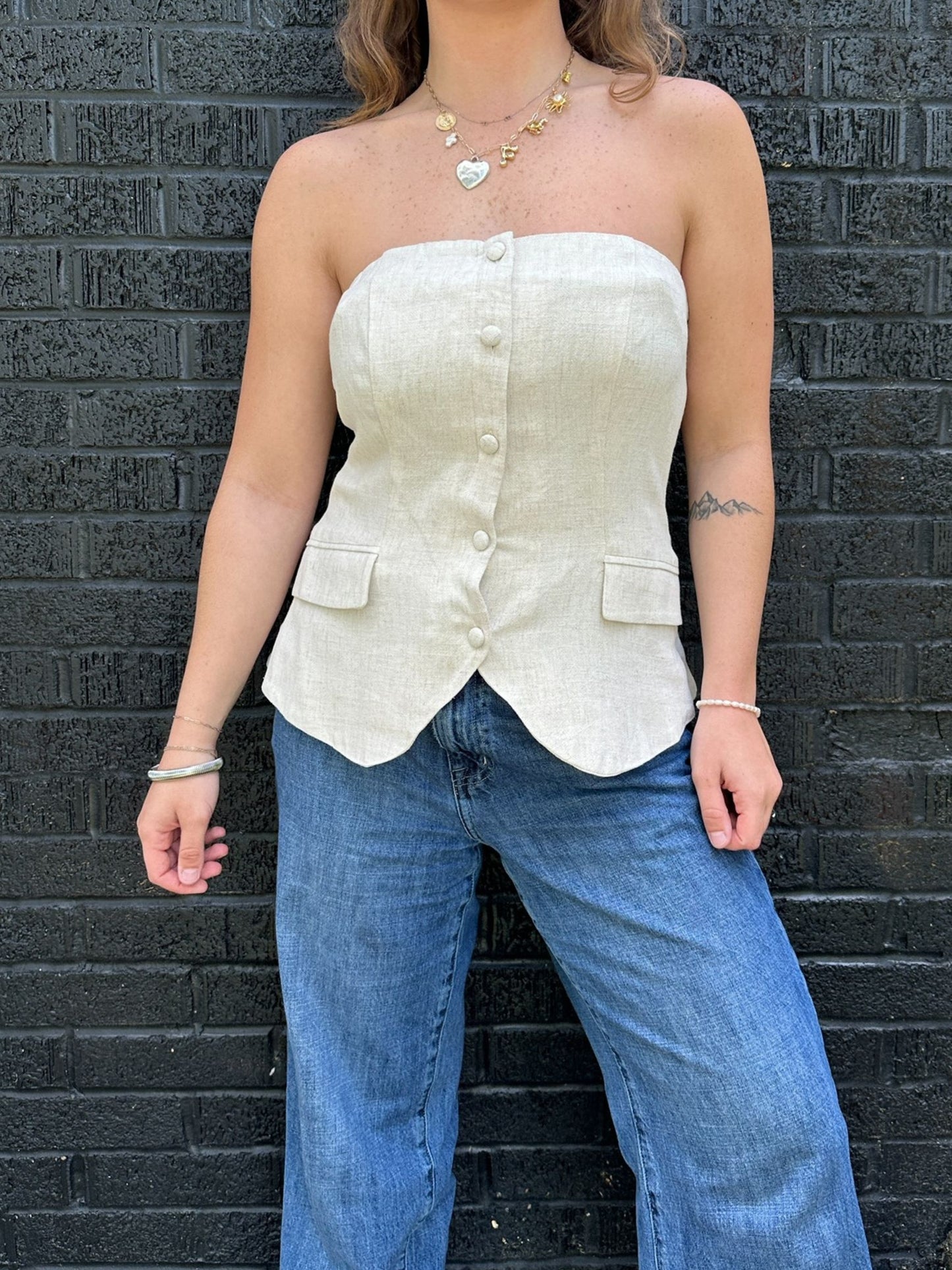 Candice Strapless Button Up Top