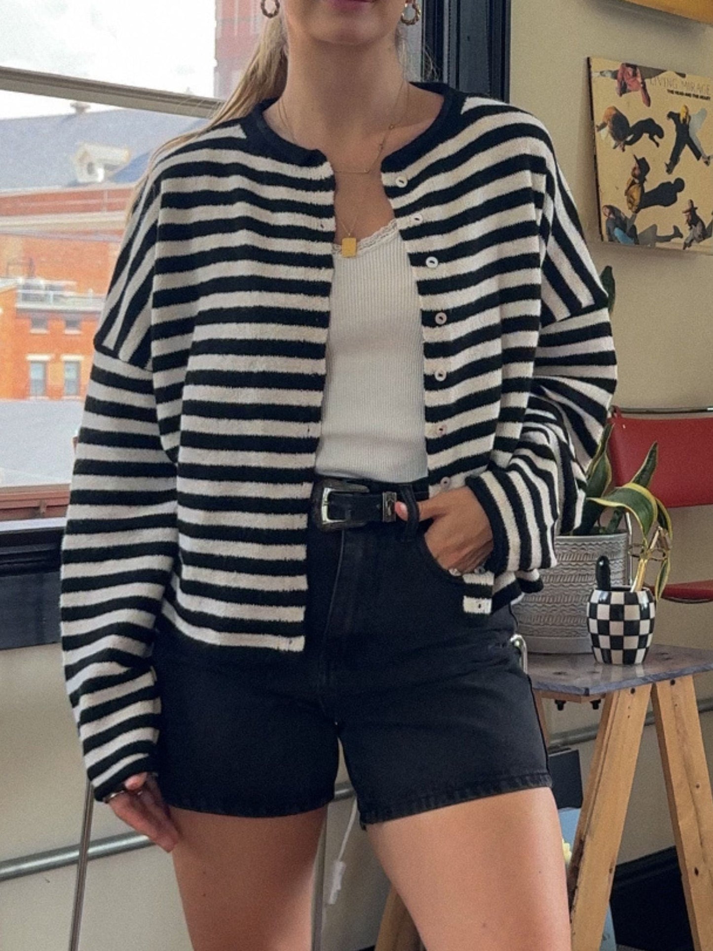 Piper Cardigan - Blk/Wht Stripe