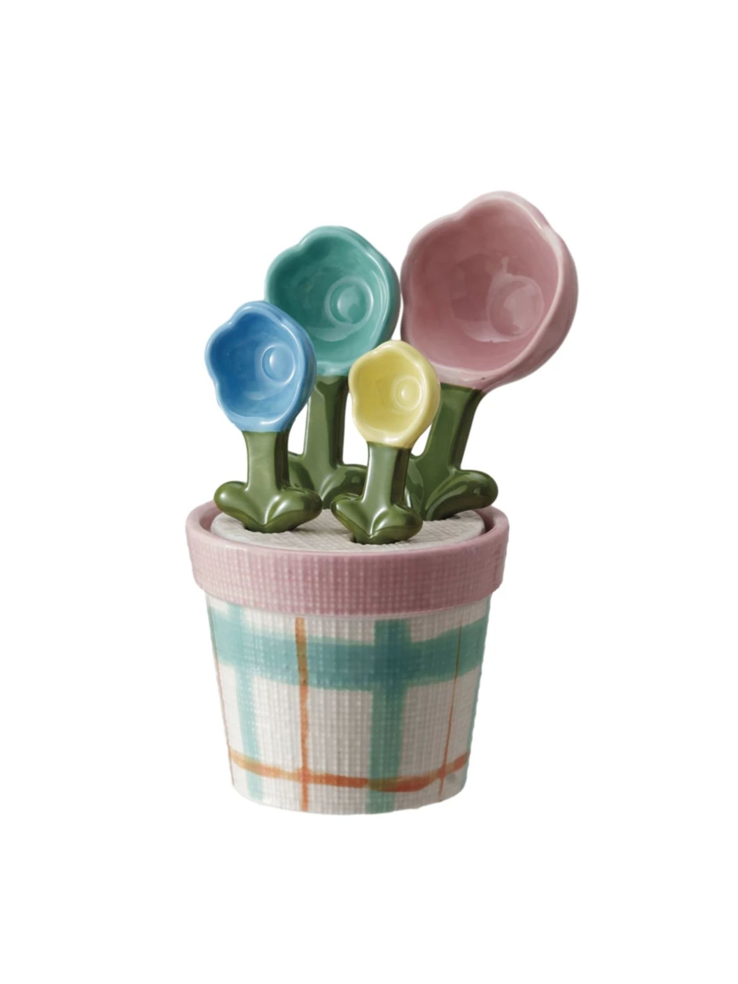 Hand-Painted Stoneware Measuring Spoons w/ Pot Holder, Set of 5