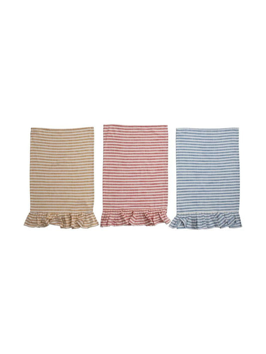 Cotton Striped Tea Towel with Ruffle, 3 Colors