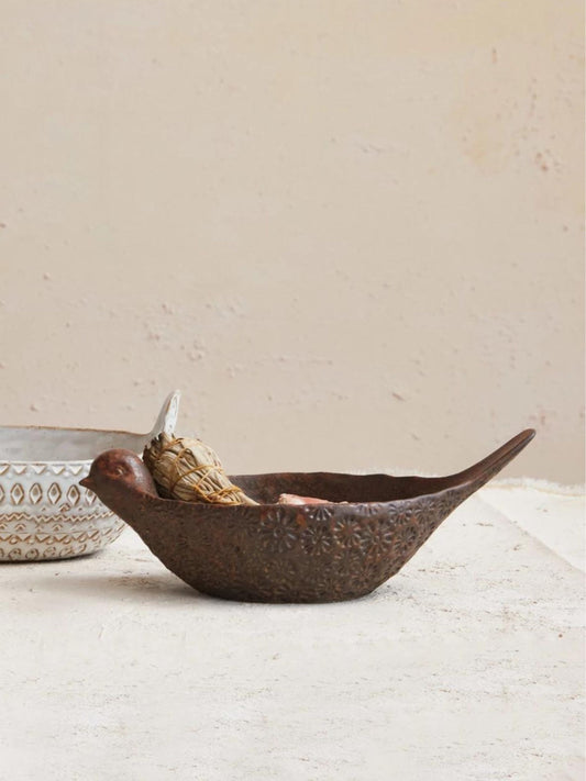 Debossed Stoneware Bird Bowl