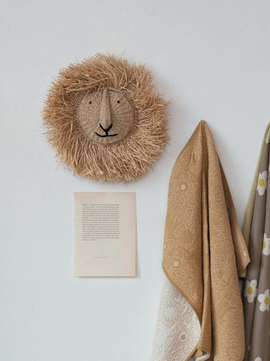 Paper Rope & Dried Raffia Lion Head Wall Décor