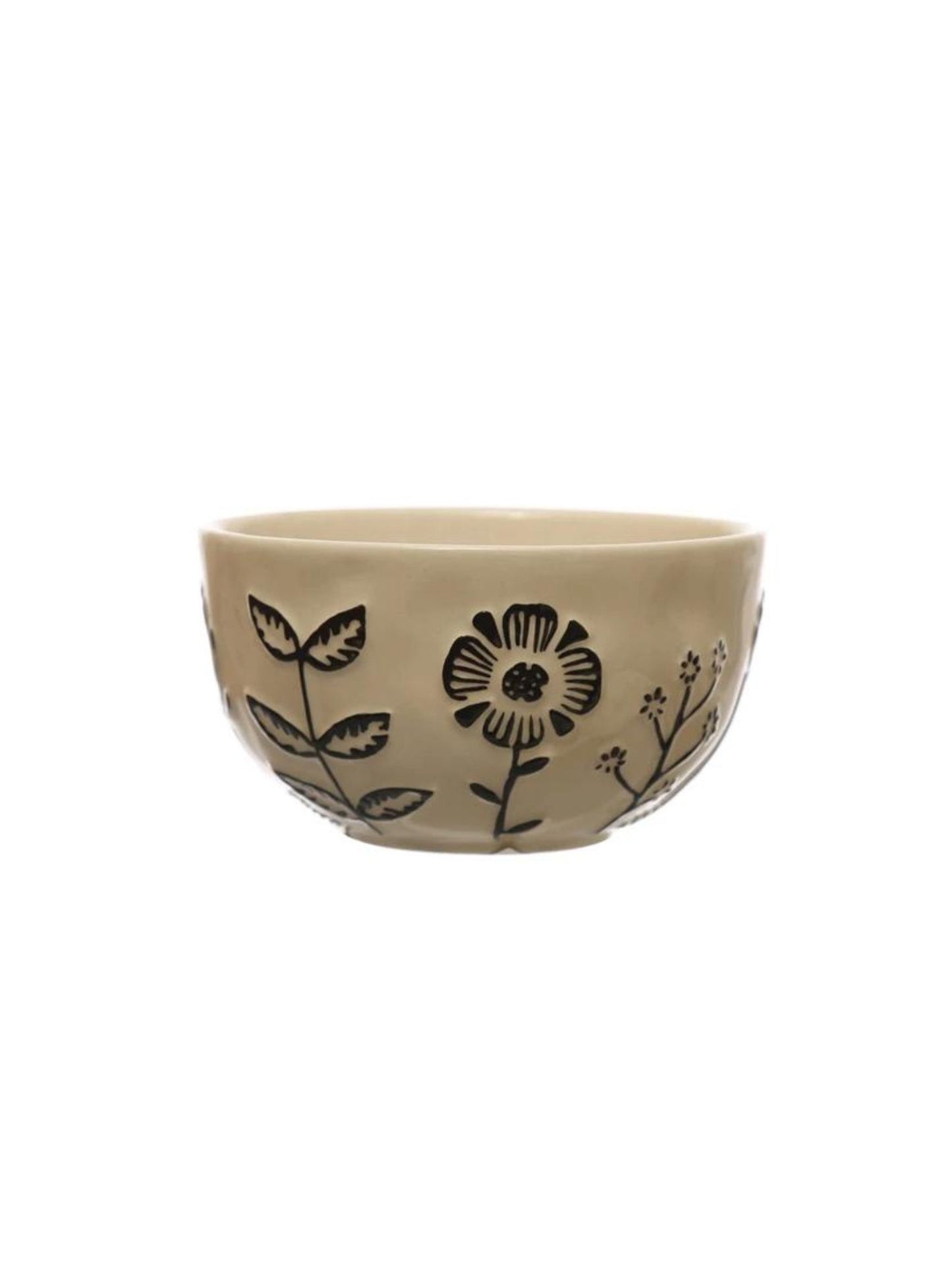 Stoneware Bowl w/ Embossed Flowers