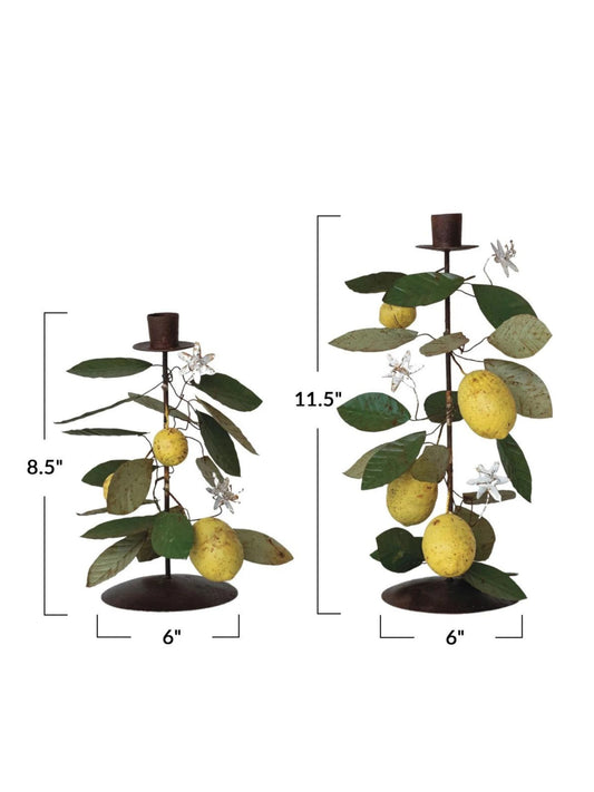 Painted Metal Vintage Reproduction Toleware Taper Holder - Lemons