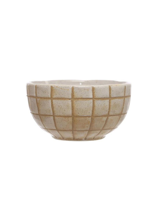 Stoneware Bowl w/ Wax Relief Grid Pattern (Pick-Up ONLY)