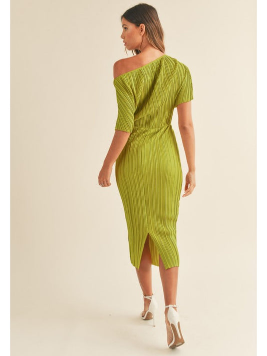 Kiwi Off Shoulder Pleated Dress