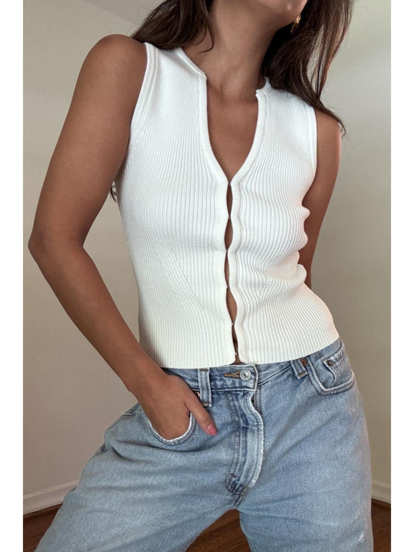 Fitted Hook Closure Knit Top