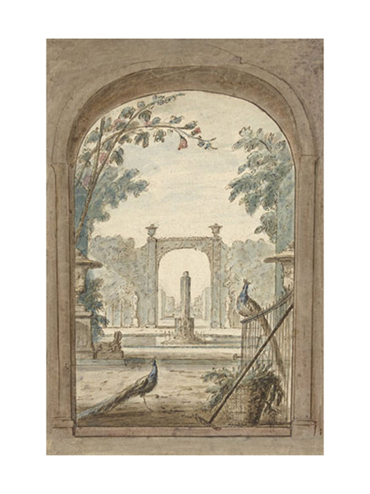 9x12" Peacocks In Archway Print