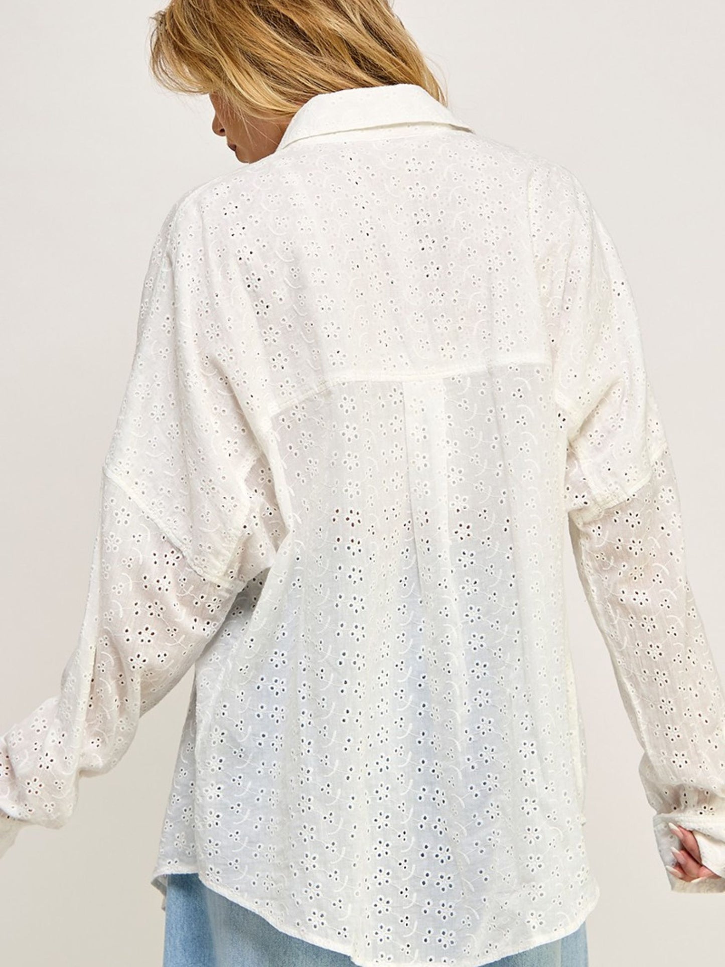 Eyelet Embroidered Button Down Top