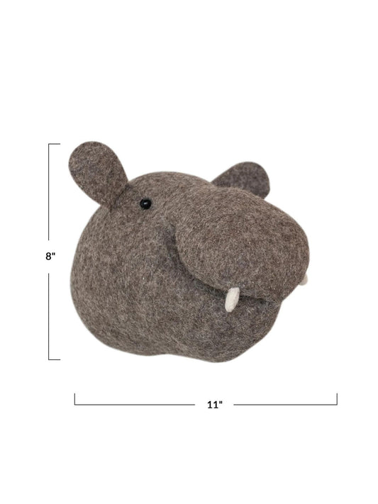 Handmade Wool Felt Hippo Head Wall Décor