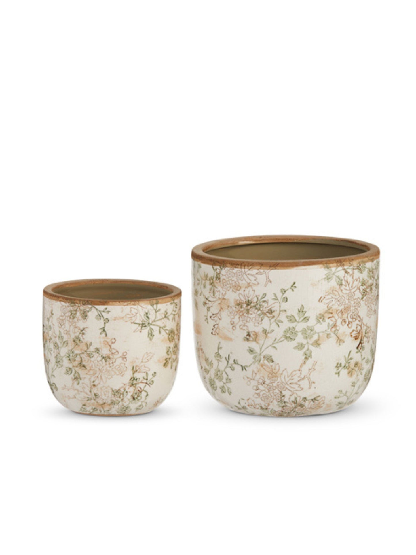 Taupe Floral Cache Pot - Pick Up Only