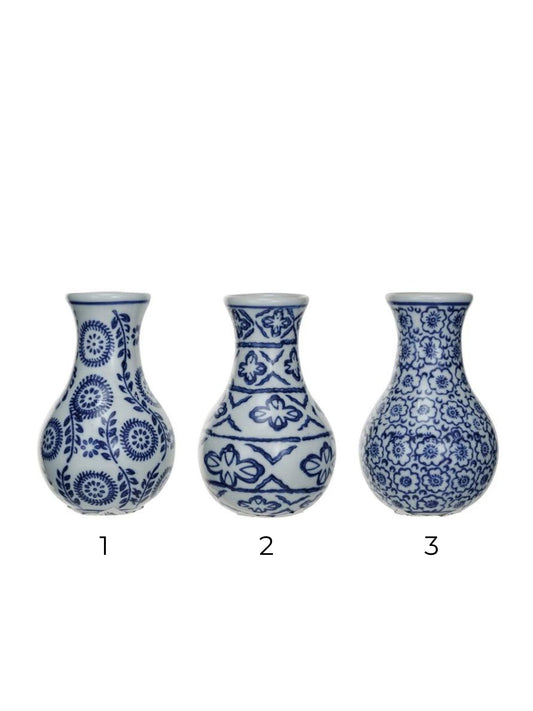 Blue Floral Stoneware Vase