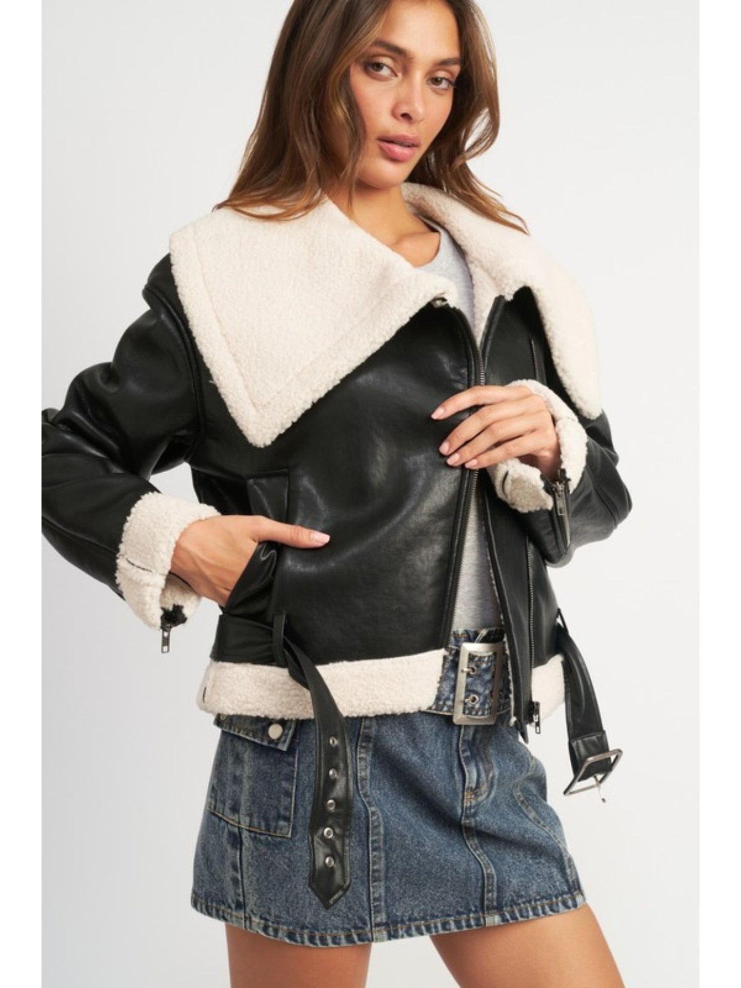 Shearling Lining Moto Jacket