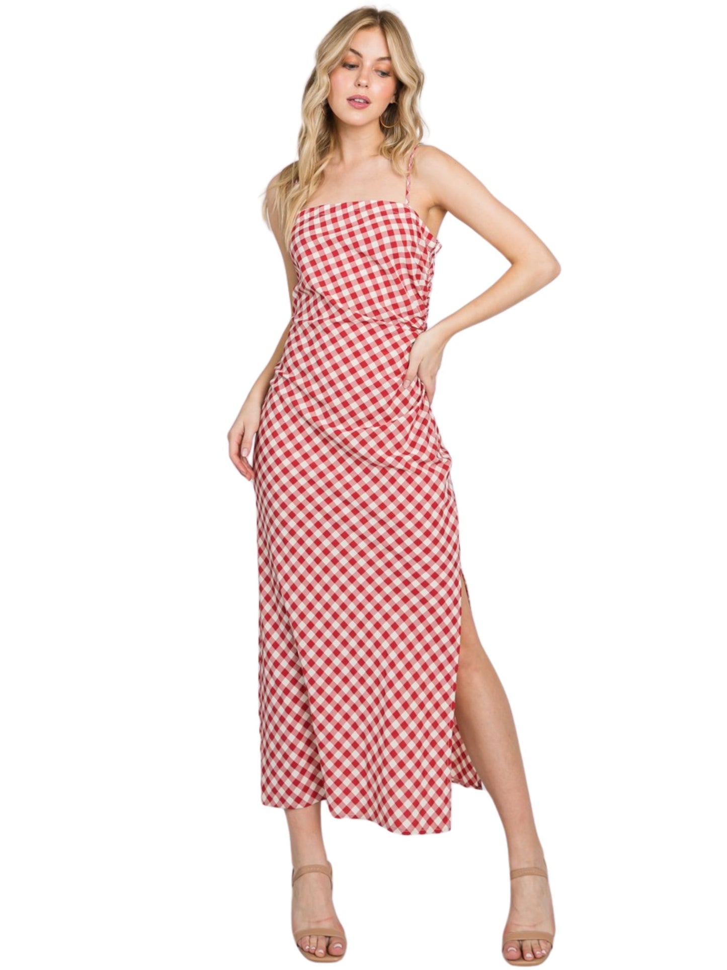 Berry Gingham Midi Dress