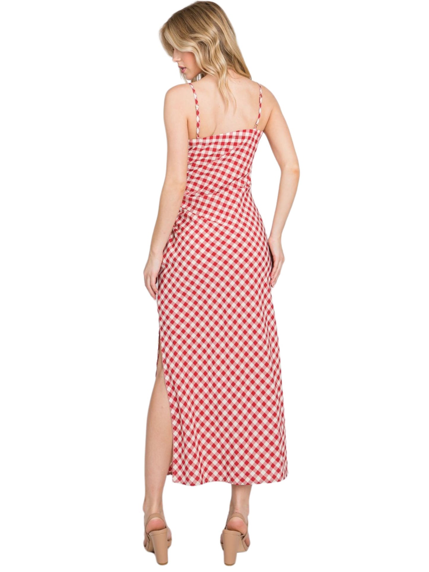Berry Gingham Midi Dress
