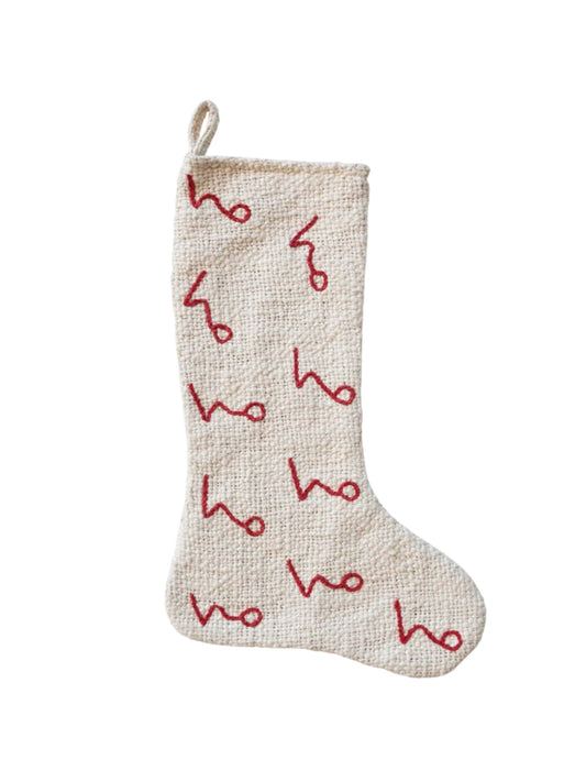 Embroidered "Ho Ho Ho"Woven Cotton Stocking