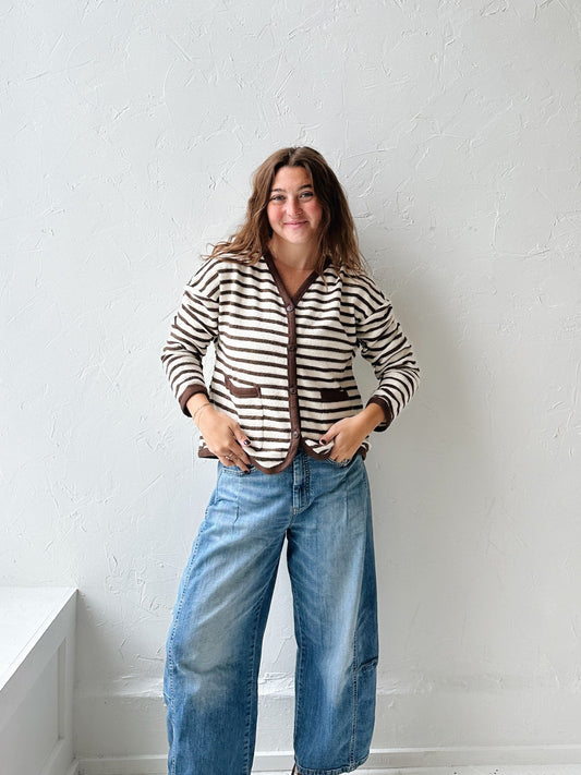 Espresso Stripe Button Down Cardigan