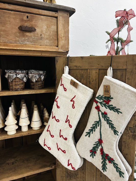Embroidered "Ho Ho Ho"Woven Cotton Stocking