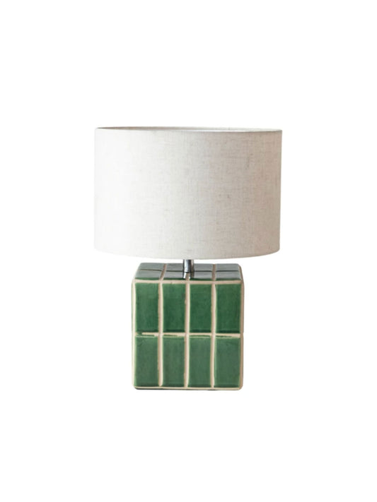 Ceramic Tiled Table Lamp w/ Linen Shade - Pick Up Only
