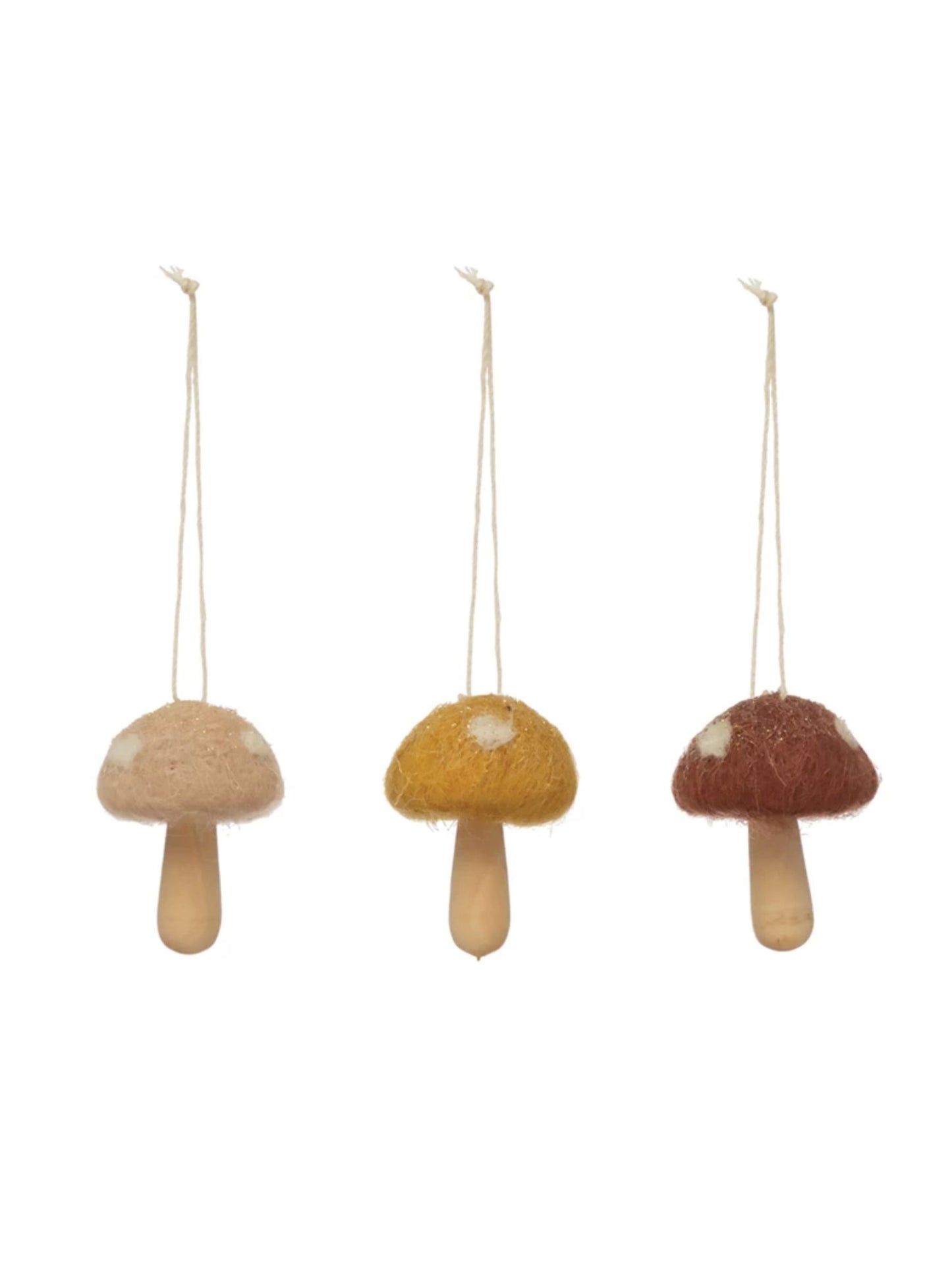 Wool and Wood Mushroom Ornament