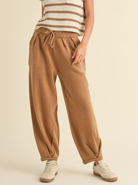 Pleated Bottom Knit Pants - Mocha