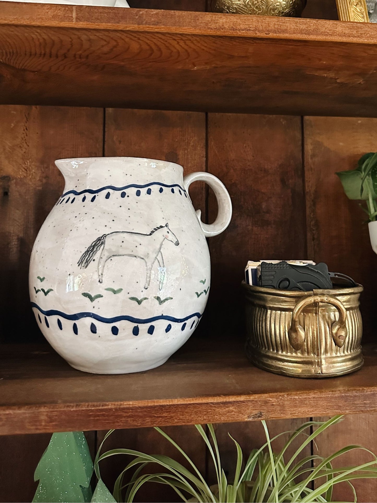 Hand-Painted Stoneware Pitcher w/ Horse - Pick Up Only