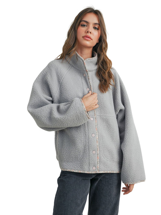 Gwyneth Mock Neck Sherpa Fleece Shacket