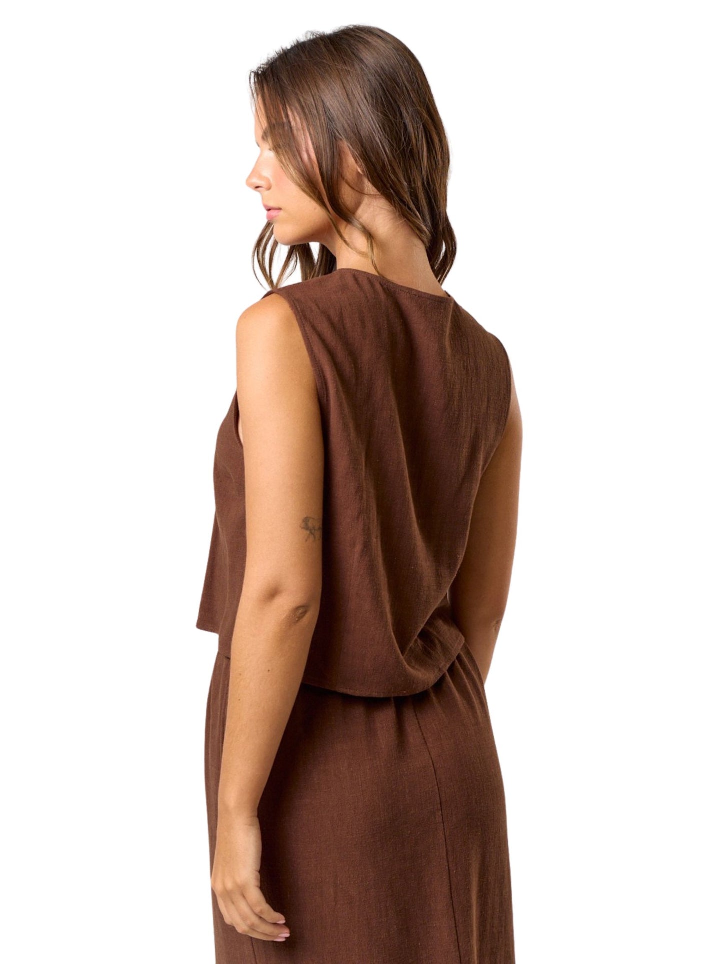 Brown Linen Tie Top
