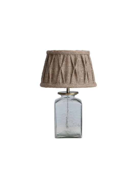 Glass & Metal Table Lamp w/ Pintucked Jute Shade & Inline Switch - Pick Up Only