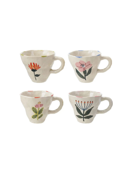 10 oz. Hand-Painted Stoneware Mug with Flower Image
