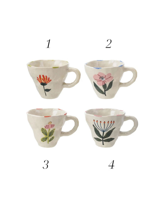 10 oz. Hand-Painted Stoneware Mug with Flower Image
