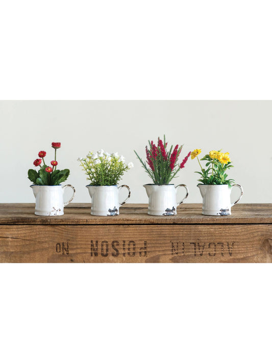 Faux Flowers in Distressed Pitcher, 4 Styles