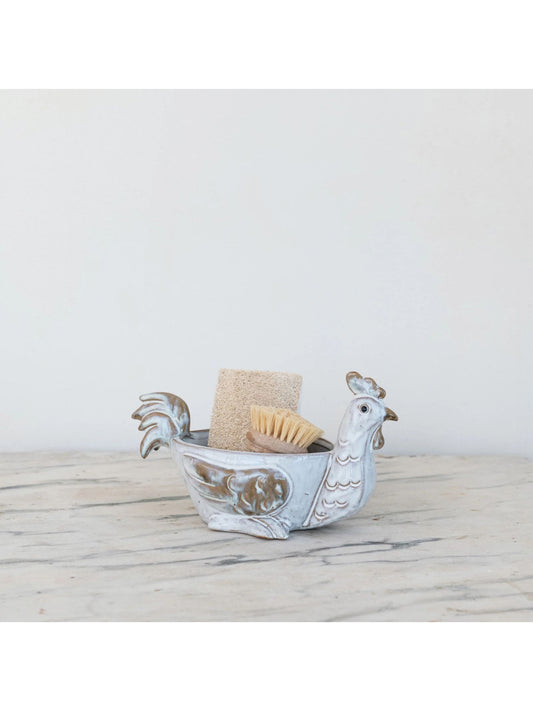 Stoneware Chicken Shaped Sponge Holder/Soap Dish (Each Varies)