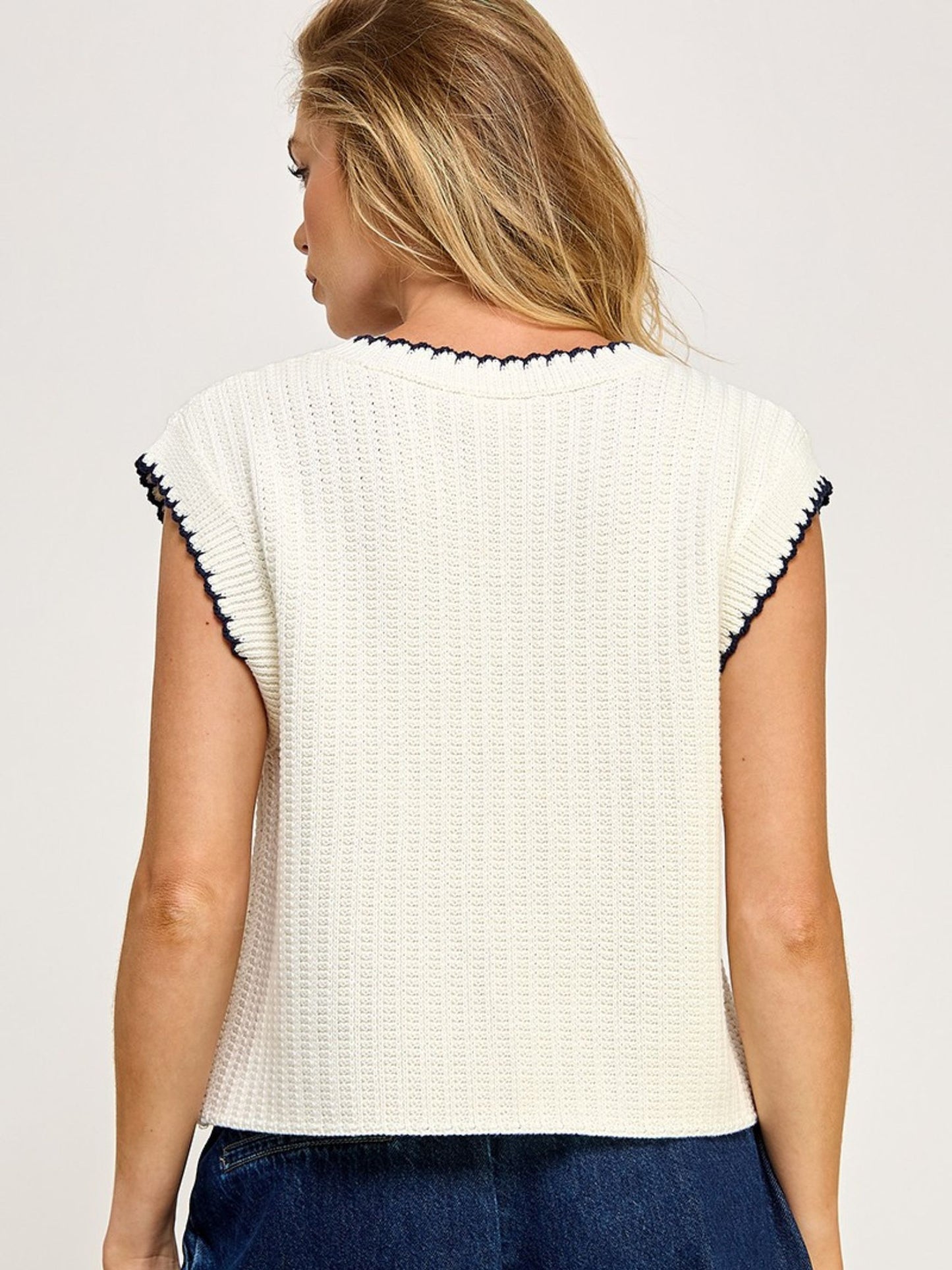 Navy Knit Cap Slevee Top