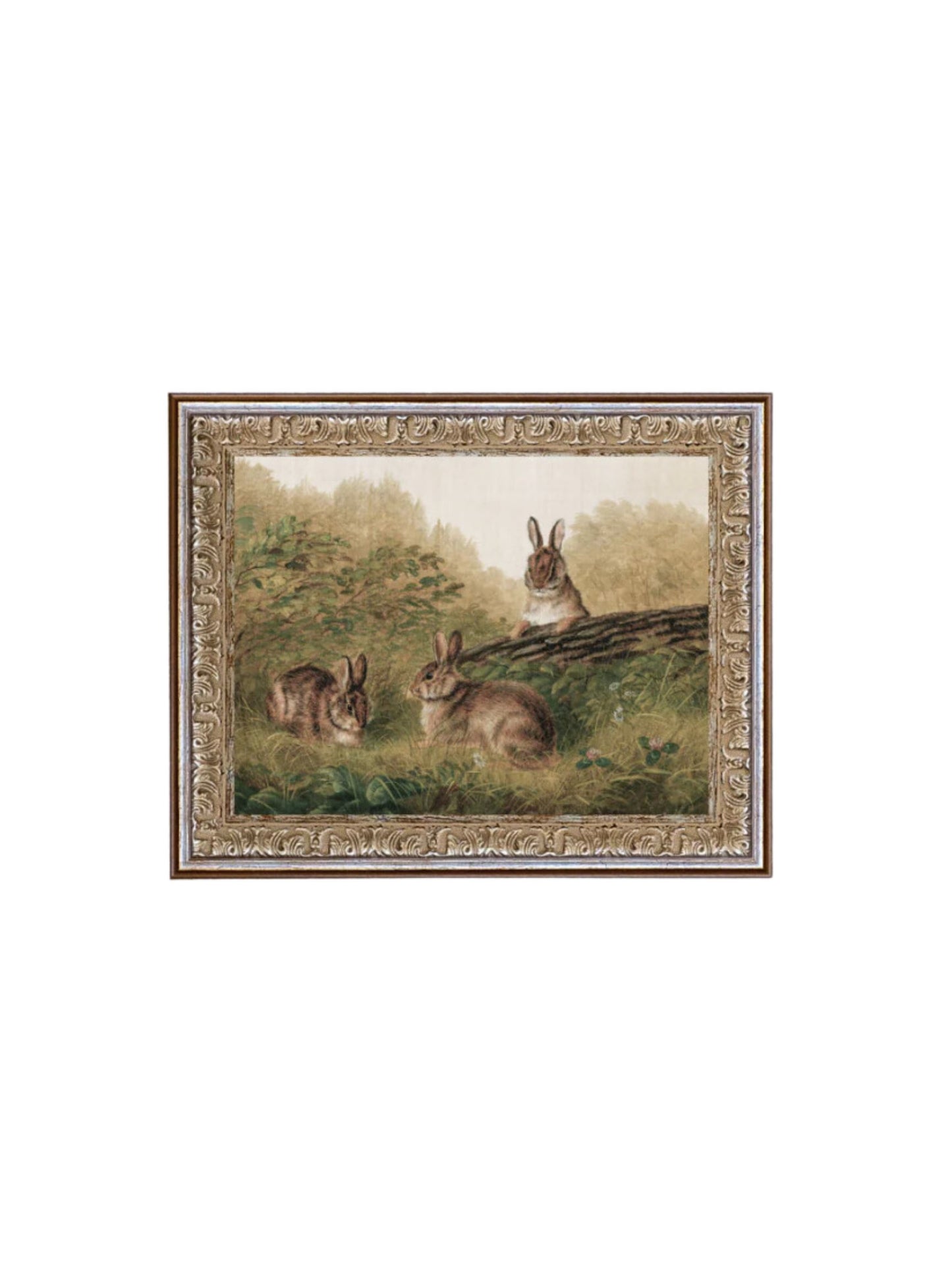 Rabbits on a Log Framed Picture