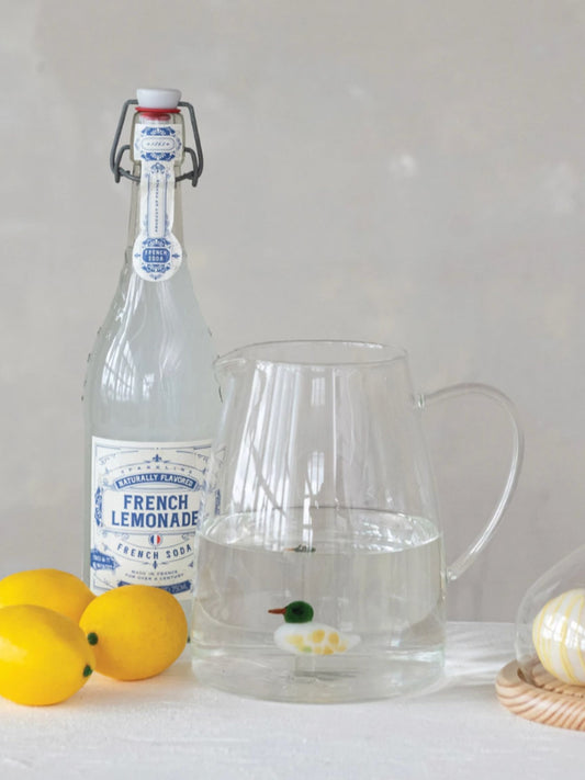 2 Quart Glass Pitcher with Hand-Blown Duck Inside - Pick Up Only