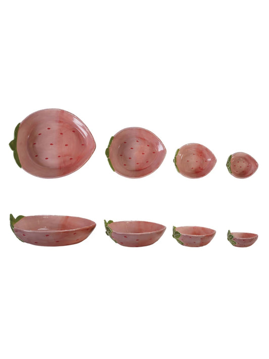Hand-Painted Stoneware Strawberry Shaped Nesting Bowls