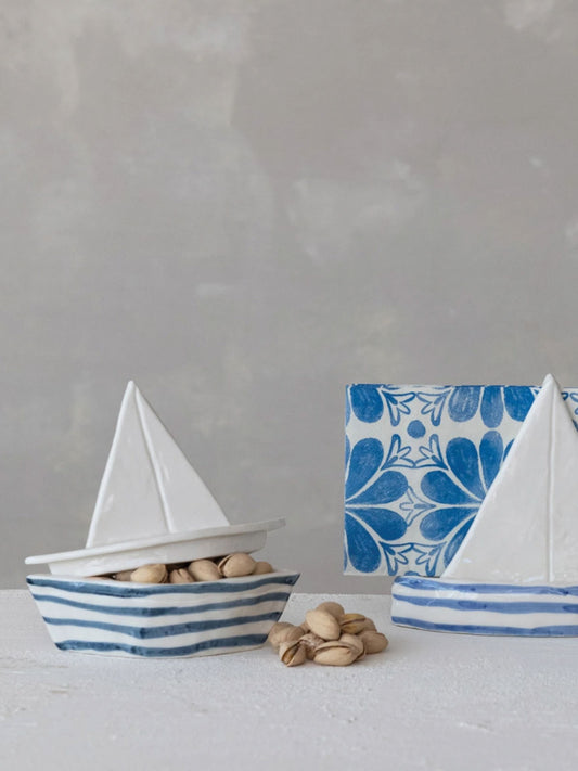 Sailboat Shaped Box with Stripes