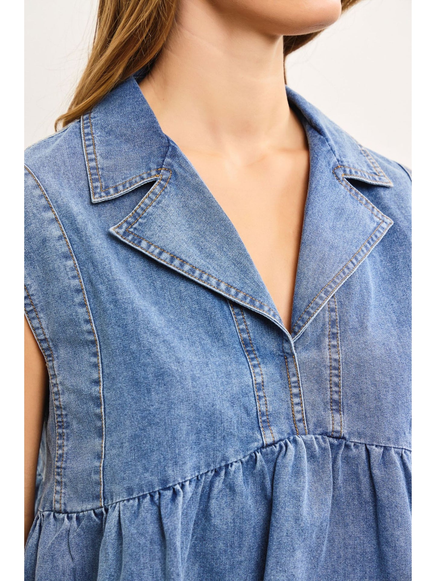 Notched Collar Babydoll Top