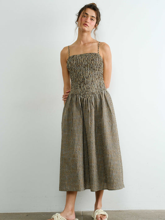 Sienna Gingham Smocked Midi Dress