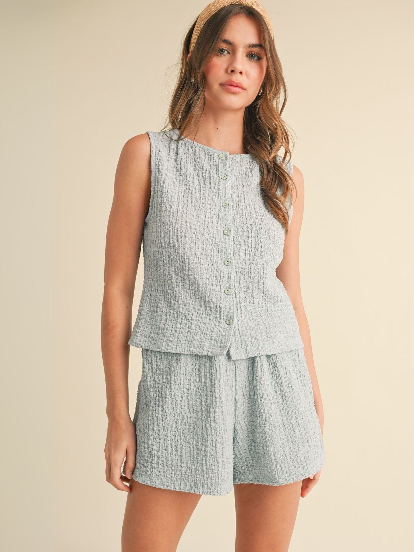 Sky Blue Textured Shorts