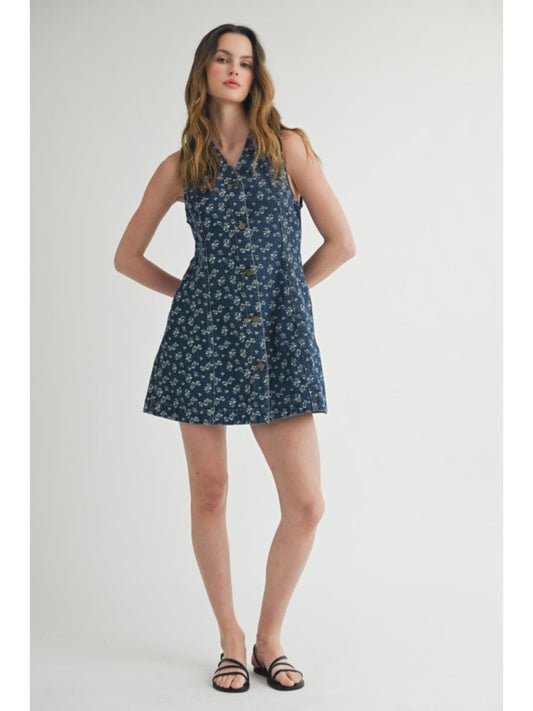 Floral Ditsy Print Denim Dress
