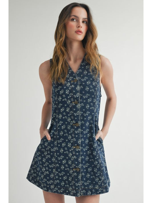 Floral Ditsy Print Denim Dress